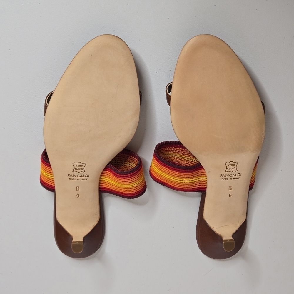 Pancaldi 1888 Italian Brown Red Orange Yellow Kitten Heel Slip On Sandals Sz 9 - Picture 6 of 10